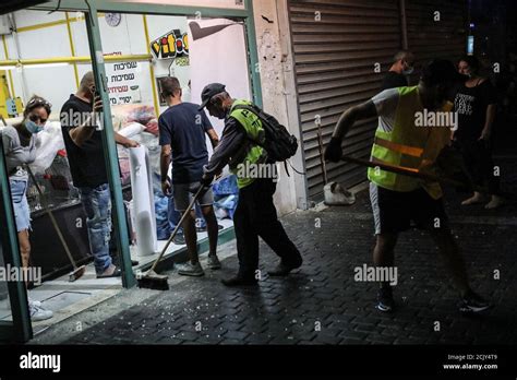 Ashdod Israel Th Sep People Clean Shattered Glass After Two