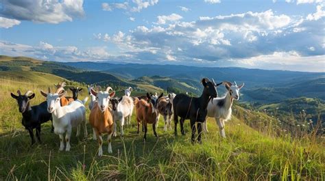 Premium Photo A Herd Of Goats Roaming Freely On A Grassy Hillside