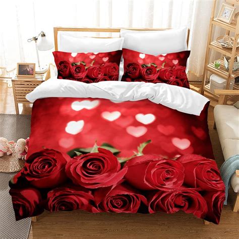 Red Rose Duvet Cover Floral Bedding Set Women 3d Printed Flower Duvet