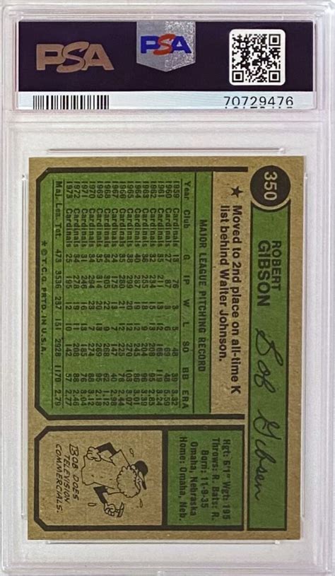 Bob Gibson Topps St Louis Cardinals Baseball Graded Card Grade