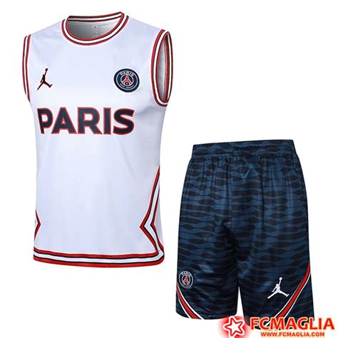 Nuove Kit Canotta Allenamento Pantaloncini Jordan PSG Bianco Rosso