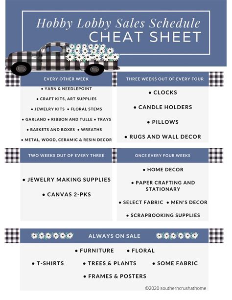 HL Sales Schedule Cheatsheet Hobby Lobby Hobby Lobby Diy Hobby