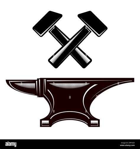 Anvil And Hammer Icons Isolated On White Background Industrial Logo