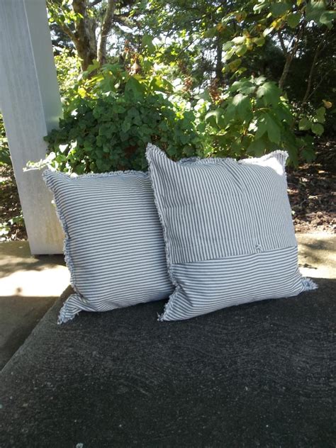 2 Blue Ticking Stripe Pillows 24 Striped Pillow Shams Etsy