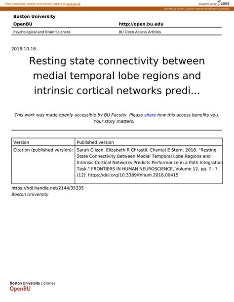 Solution Resting State Connectivity Between Medial Temporal Lobe