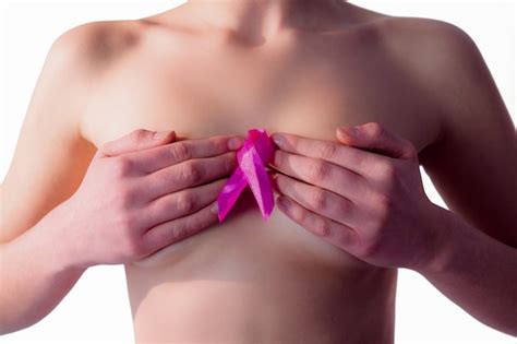 Premium Photo Nude Woman With Breast Cancer Ribbon