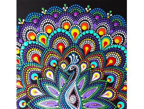 Peacock Painting Dot Art Animal Mandala Original Artwork Etsy