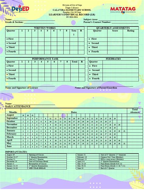 Edited Individual Learners Record Card Pdf Academic Term Schools