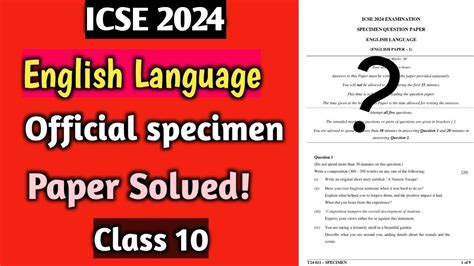 Icse 2024 English Language Solved Specimen Paper Class 10 Youtube