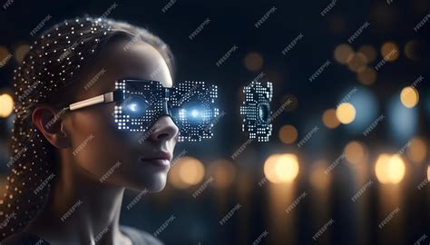 Premium Photo Futuristic Girl With Ar Visual Glasses