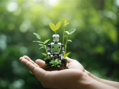 Premium Photo Environmental Technology Concept Robot Hand Holding A