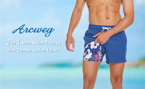 Arcweg Mens Swim Shorts With Compression Liner 2 In 1 Quick Dry