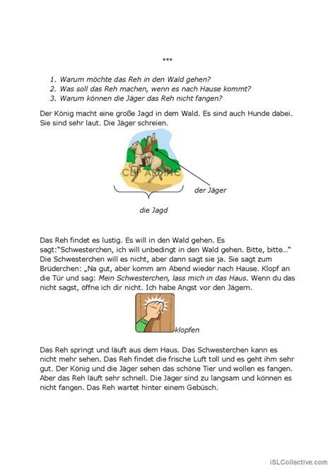 Märchen Lesetext allgemeine Deutsch DAF Arbeitsblätter pdf doc