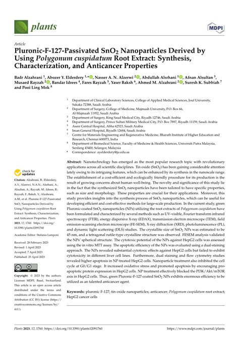 PDF Pluronic F 127 Passivated SnO2 Nanoparticles Derived By Using