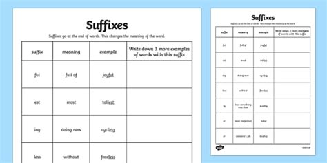 Suffixes Worksheet Teaching Resource Twinkl