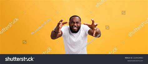 Portrait African American Man Hands Raised Stock Photo 2220520963