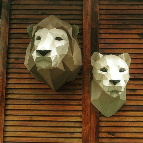 Papercraft Lioness Trophy 3d Paper Low Poly Sculpture Etsy