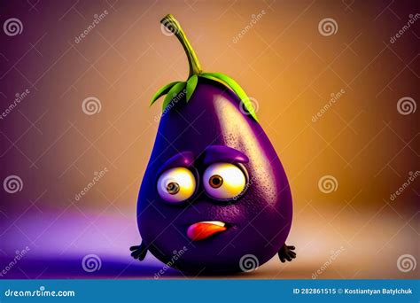 Purple Eggplant With Green Leaf On Itand X27s Head Generative Ai Stock