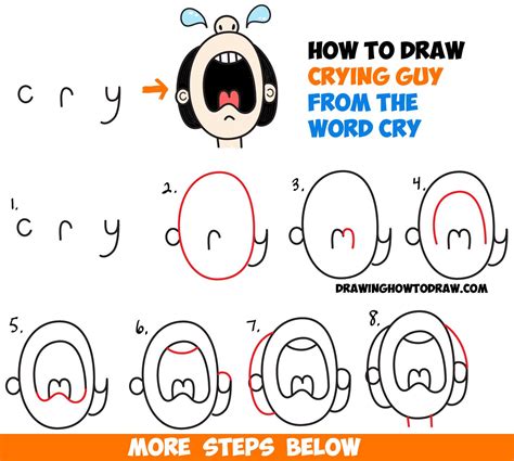 How To Draw Cartoon Crying Person From The Word Cry Easy Step By Step