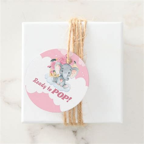 Personalized Pink Floral Elephant Girl Baby Shower Ready To Pop Favor