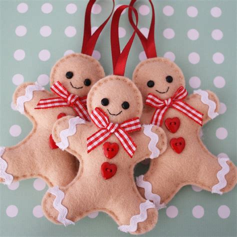 Set Of Gingerbread Man Felt Tree Ornaments