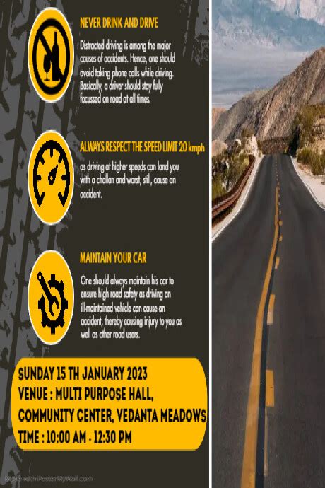 Yellow Road Safety Tips Poster Template Postermywall