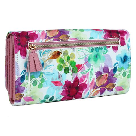 Julia Buxton Womens Watercolor Floral Vegan Leather Bianca Trifold