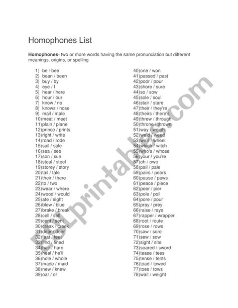 Homonyms Esl Worksheet By Rejoy20