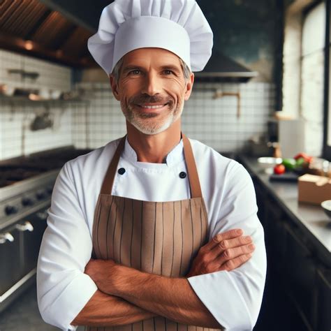 Premium Photo Male Chef In A Chefs Hat With Arms Crossed Wears An