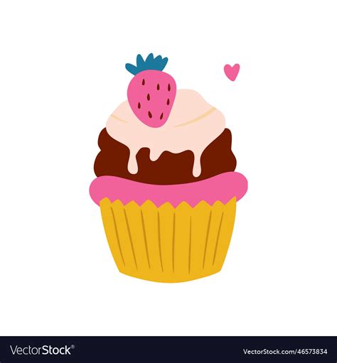 Birthday Sweet Cupcake With Strawberry And Cream Vector Image