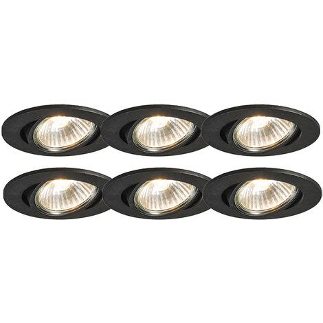 Set Of 6 Recessed Spotlights Black Tiltable Cisco