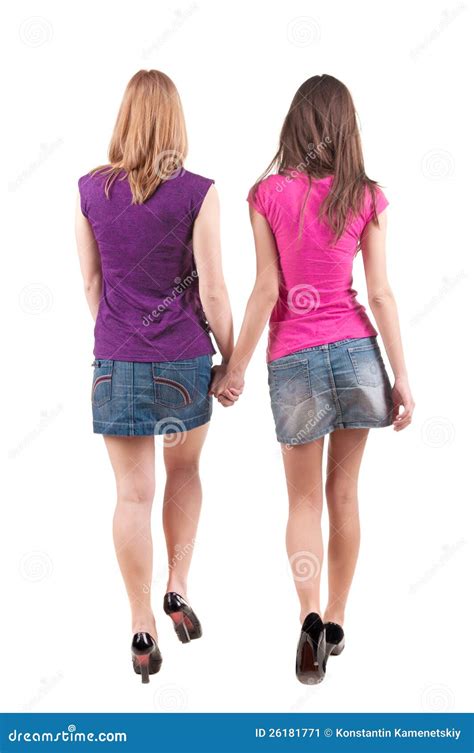 Het Achter Mening Gaan Van Jong Meisje Twee Brunette En Blonde Stock Afbeelding Image Of