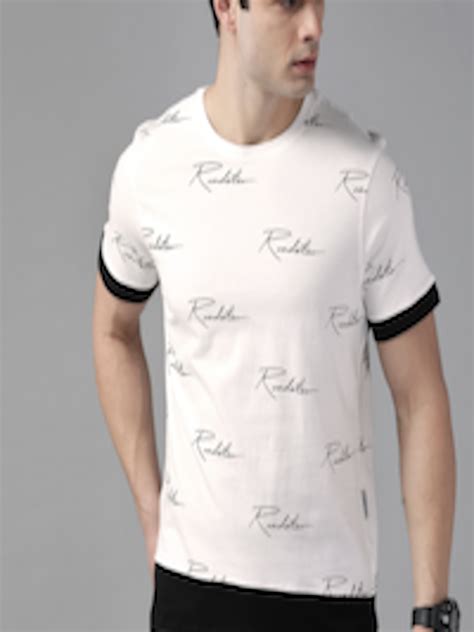 Buy The Roadster Lifestyle Co Men White And Black Pure Cotton Brand Logo