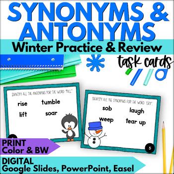 Winter Synonym And Antonym Task Cards January Vocabulary Practice