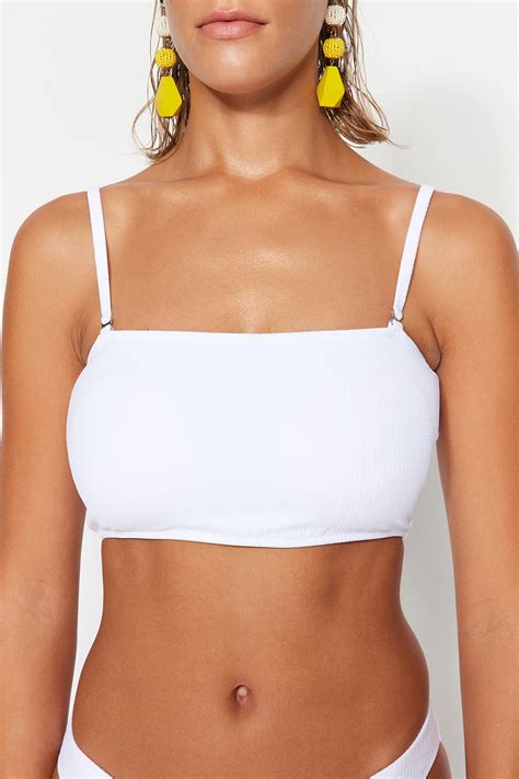 Trendyol Collection White Strapless Textured Bikini Top Tbess Bu