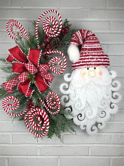 Whimsical Santa Wreath Christmas Wreath Front Door Wreath Etsy