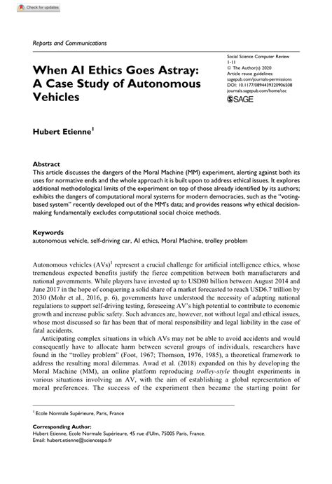 Pdf When Ai Ethics Goes Astray A Case Study Of Autonomous Vehicles