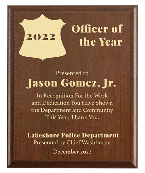 Officer of the Year Award Plaque Police Department - Etsy