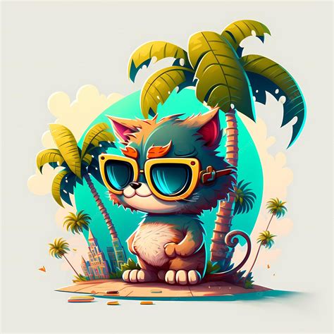 Premium Photo | Summer background cat wearing sunglasses with beach and ...