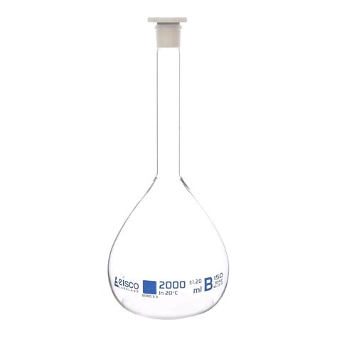 Volumetric Flask 2000ml Class B 2932 Polyethylene Stopper Borosilicate Glass Blue