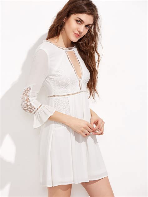 White Cut Out Ruffle Sleeve A Line Dress Shein Sheinside