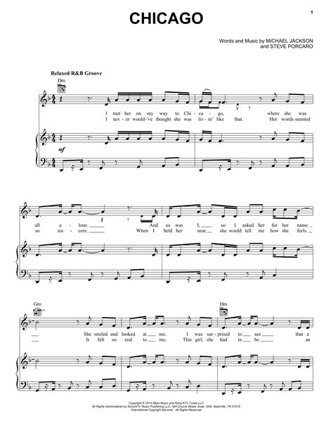 Chicago Piano Vocal Guitar Right Hand Melody Sheet Music