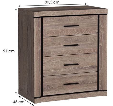 Dallas D4 Komoda 4 Ladice 80 5x45x91 Cm Sivi Hrast Emmezeta Webshop