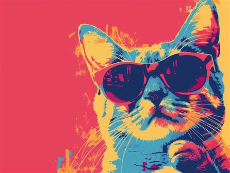 Premium Photo A Cat Wearing Sunglasses On A Colorful Background