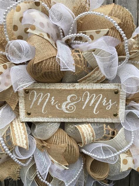 Bridal Wreath Burlap Wedding Wreath Mr And Mrs Wreath Wedding Wreath