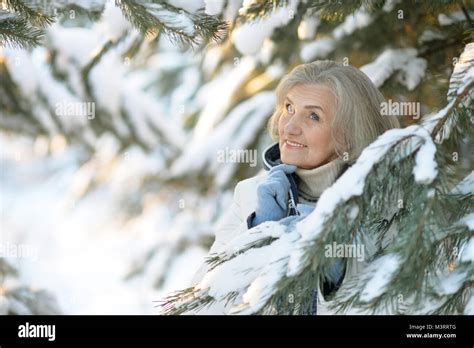 Mature Woman Clothes Posing Outdoors Stock Photo Alamy