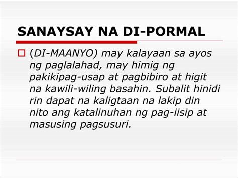 Sanaysay Na Di Pormal Mga Paksa