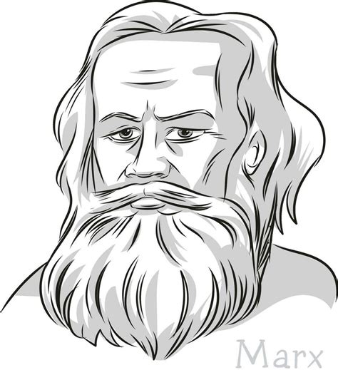 Karl Marx Philosopher Hand Drawn Line Art Portrait Illustration