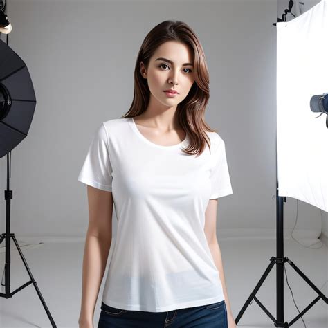 Maqueta De Camiseta Blanca De Mujer Hermosa Retrato Foto Premium