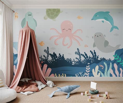 Children's Under the Sea Wallpaper Mural Children's Bedroom Ocean Wall ...